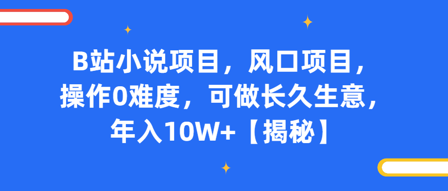 B站小说项目，风口项目，操作0难度，可做长久生意，年入10W+【揭秘】